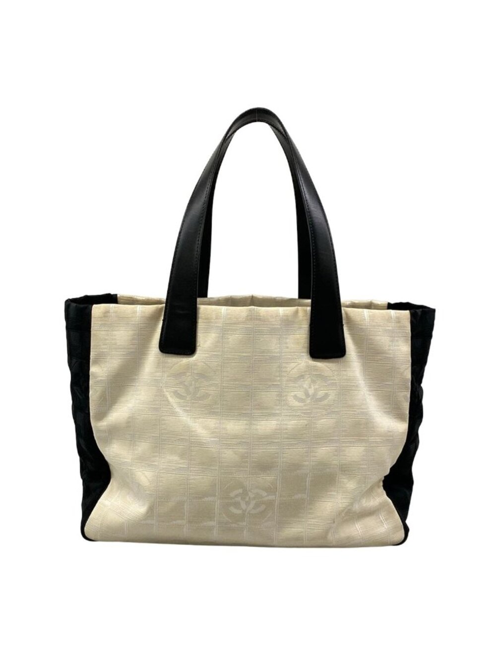 Chanel Tote Bag New Travel Line MM Ivory Black Bicolor Leather